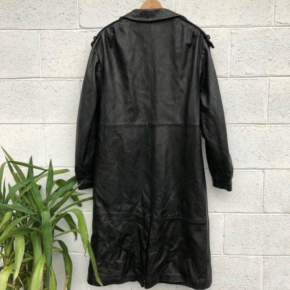 Vintage Black Leather Trench Coat - Picture 7 of 8